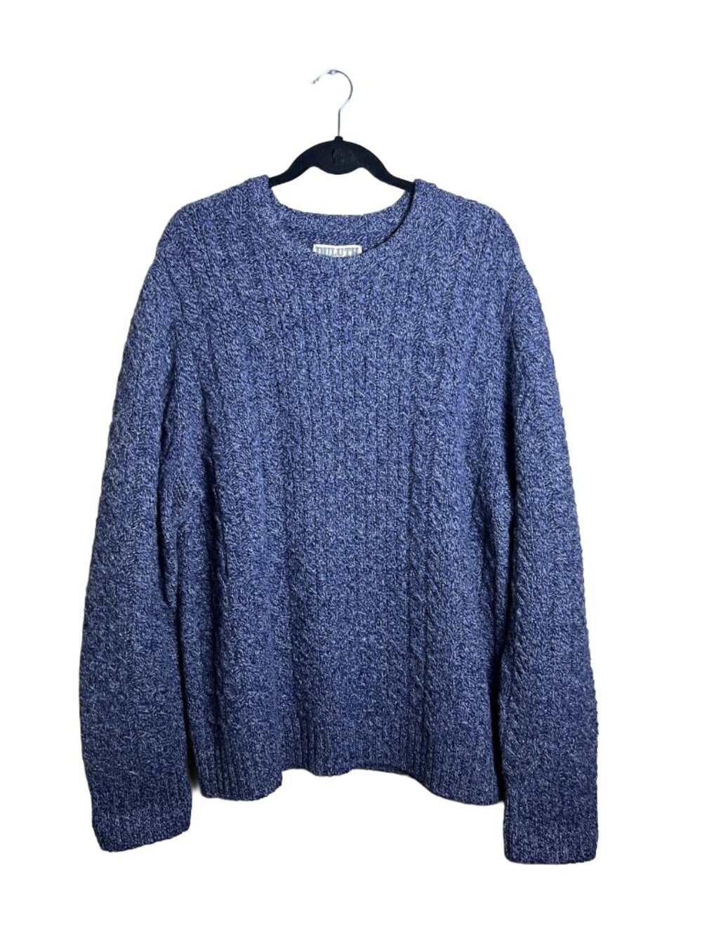 Duluth Trading Co Cable Knit Sweater Blue Wool Large